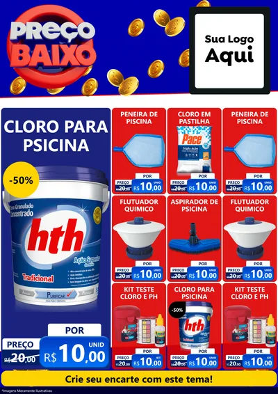 Modelo de Encarte para Encarte A4 Vertical com o tema Preço Baixo para Produtos para Piscina