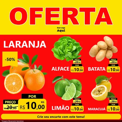 Modelo de Rede Social para Feed Facebook com o tema OFERTA - Vermelho Cartaz para Hortifrúti
