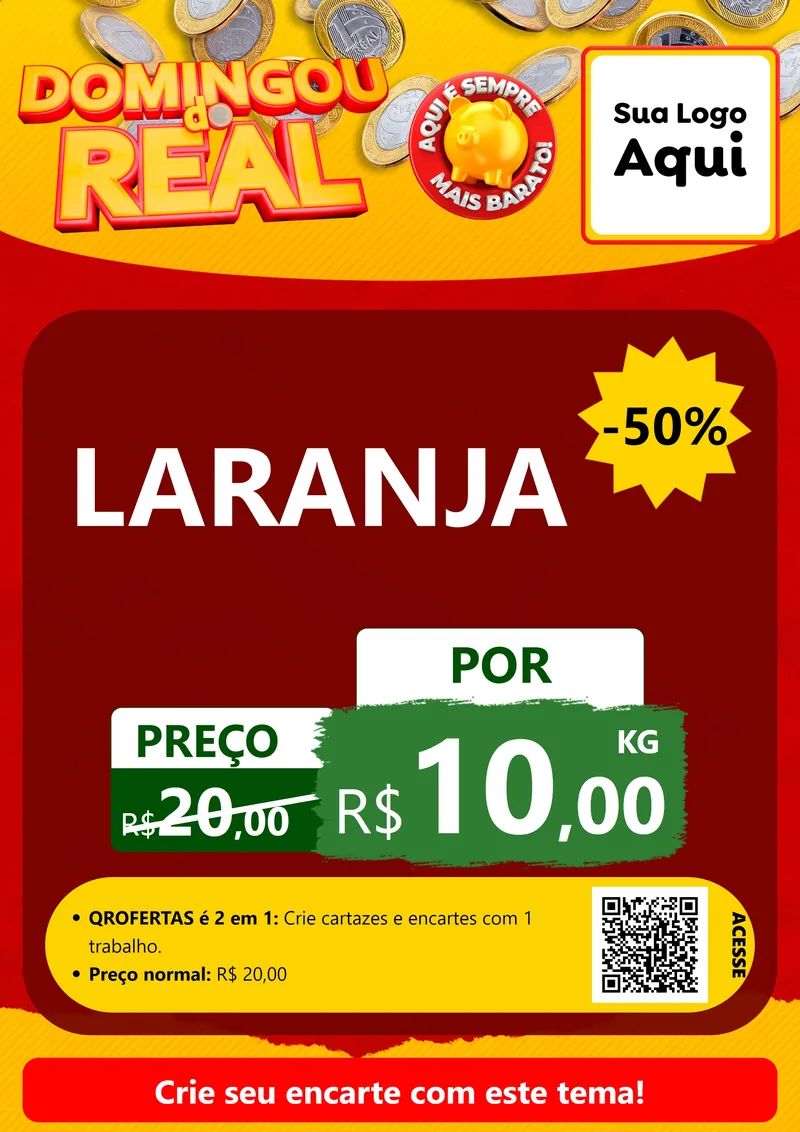 Modelo de Cartaz para Cartaz A4 Vertical com o tema Domingou do Real para Hortifrúti