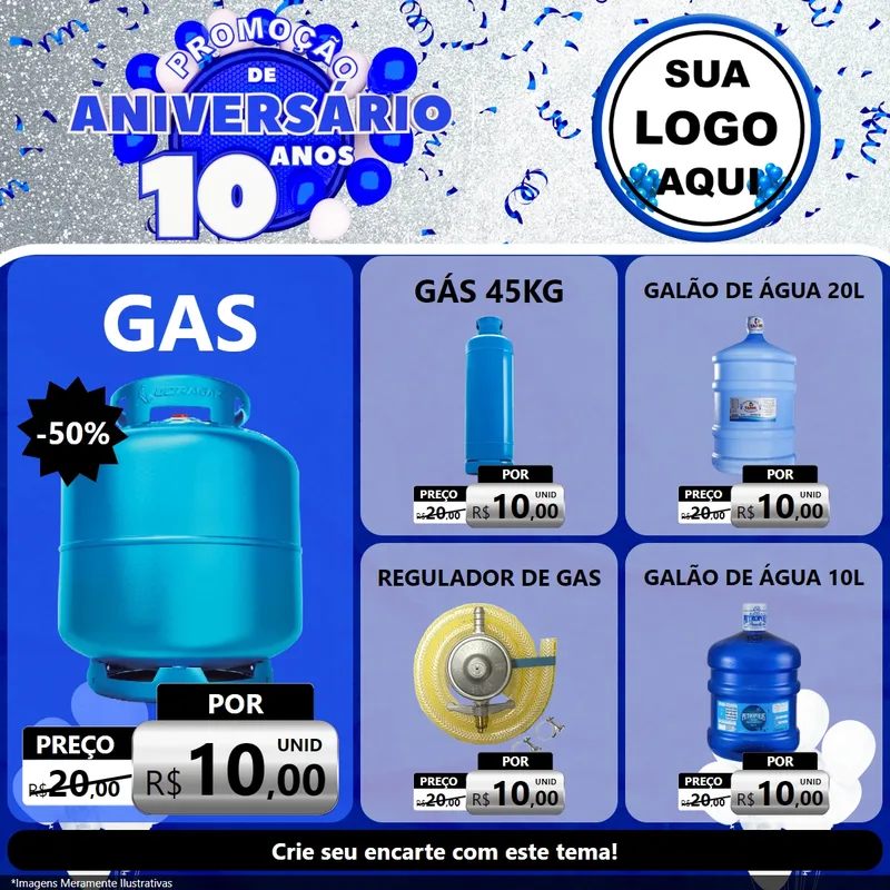 Modelo de Rede Social para Feed Facebook com o tema Promoção de Aniversário - 10 Anos para Água e gás