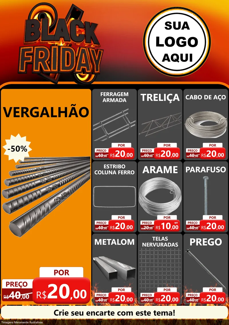 Modelo de Encarte para Encarte A4 Vertical com o tema Black Friday para Ferragens