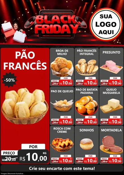 Modelo de Encarte para Encarte A4 Vertical com o tema Black Friday para Padaria