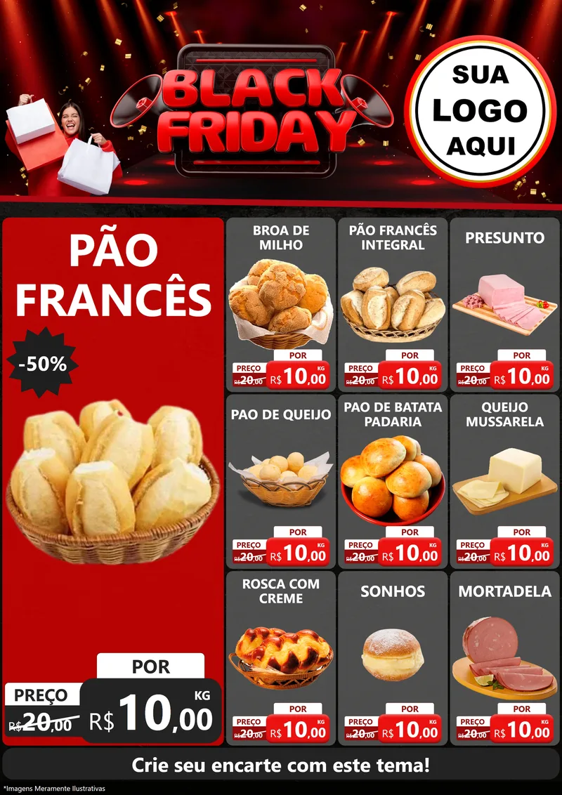 Modelo de Encarte para Encarte A4 Vertical com o tema Black Friday para Padaria