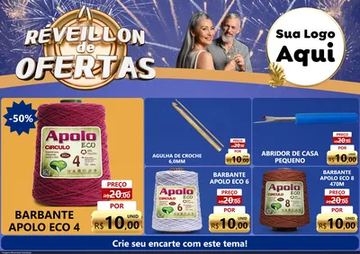 Modelo de Encarte para Encarte A4 Horizontal com o tema Réveillon de Ofertas para Armarinho e Aviamentos