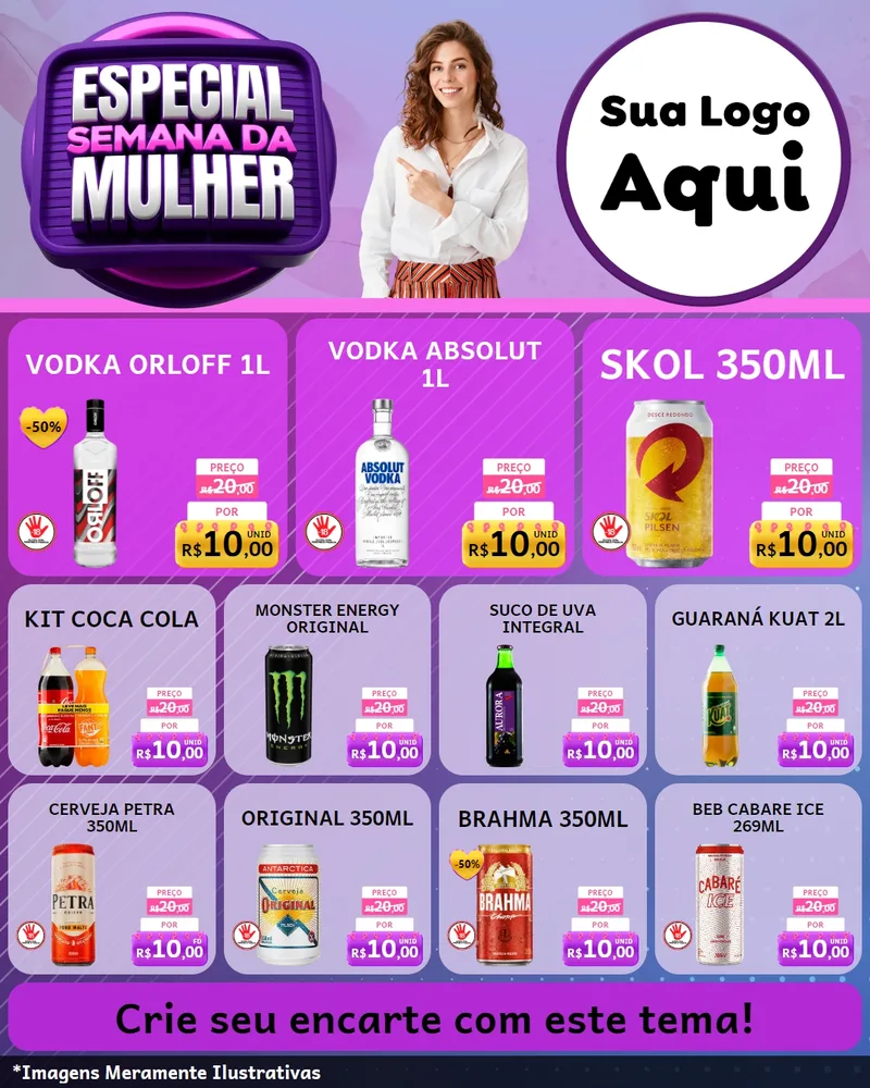 Modelo de Rede Social para Feed Instagram com o tema Especial Semana da Mulher para Distribuidora de bebidas