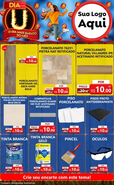 Modelo de Encarte para Encarte Grande com o tema Dia U - O Dia Mais Barato Do Mês para Pisos e revestimentos