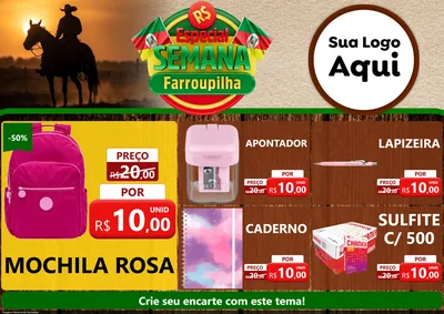 Modelo de Encarte para Encarte A4 Horizontal com o tema Especial Semana Farroupilha para Papelaria