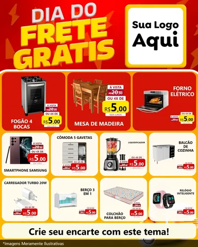Modelo de Rede Social para Feed Instagram com o tema Dia do Frete Grátis para Móveis e Eletro