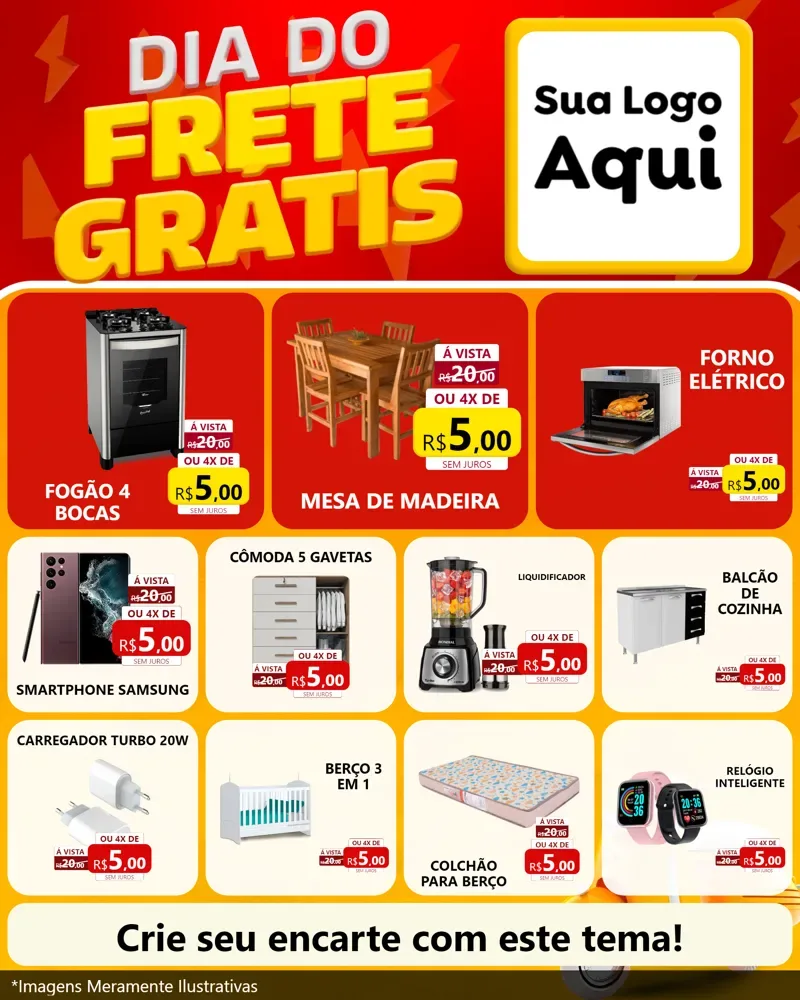 Modelo de Rede Social para Feed Instagram com o tema Dia do Frete Grátis para Móveis e Eletro