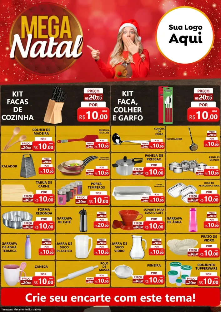 Modelo de Encarte para Encarte A4 Vertical com o tema Mega Natal para Utilidades Domésticas
