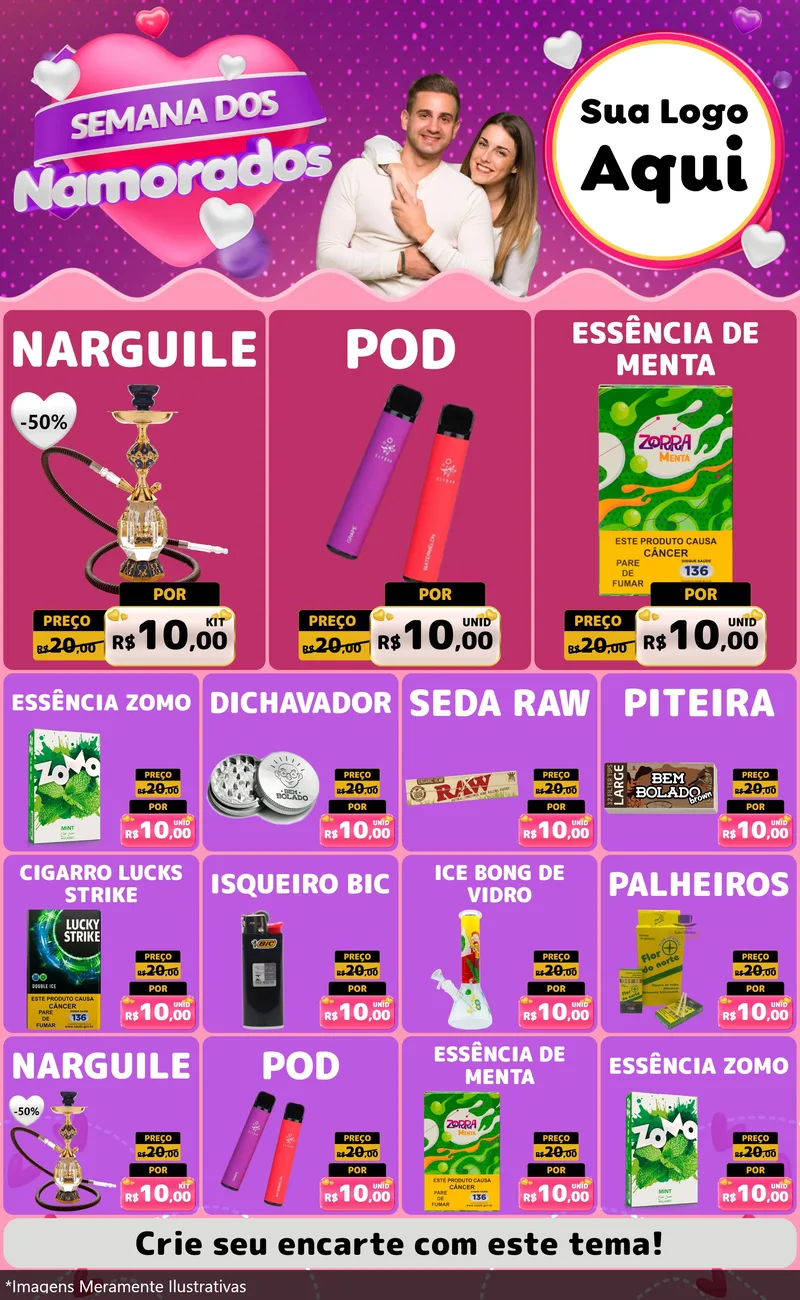 Modelo de Encarte para Encarte Grande com o tema Semana dos Namorados para Tabacaria