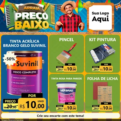 Modelo de Rede Social para Feed Facebook com o tema Arraiá de Preço Baixo - Junina para Tintas e Ferramentas