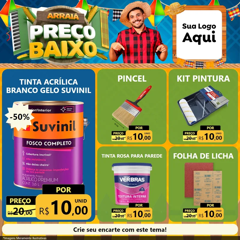 Modelo de Rede Social para Feed Facebook com o tema Arraiá de Preço Baixo - Junina para Tintas e Ferramentas