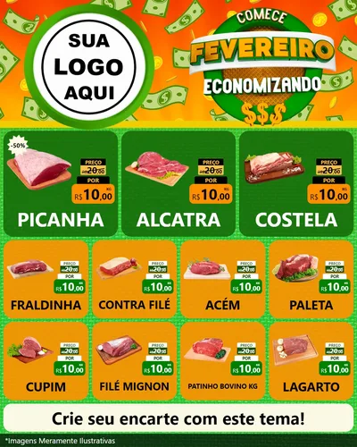 Modelo de Rede Social para Feed Instagram com o tema Comece Fevereiro Economizando para Açougue