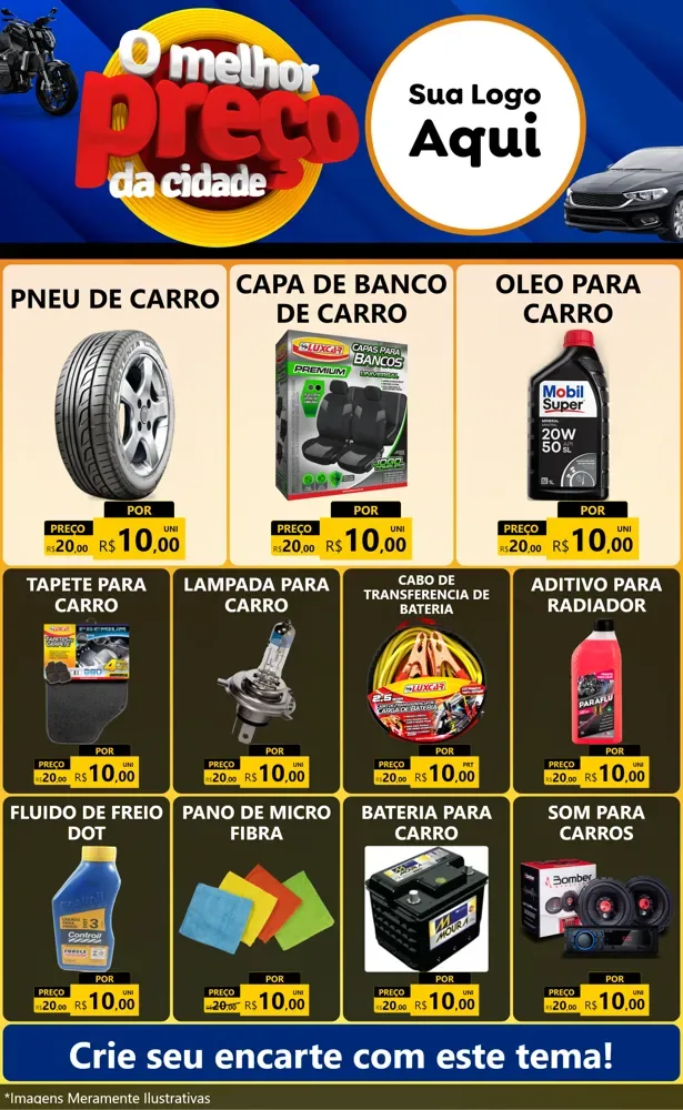 Modelo de Encarte para Encarte Grande com o tema O Melhor Preço da Cidade - Auto e Motopeças para Auto peças