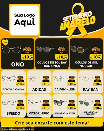 Modelo de Rede Social para Feed Instagram com o tema Setembro Amarelo para Óticas