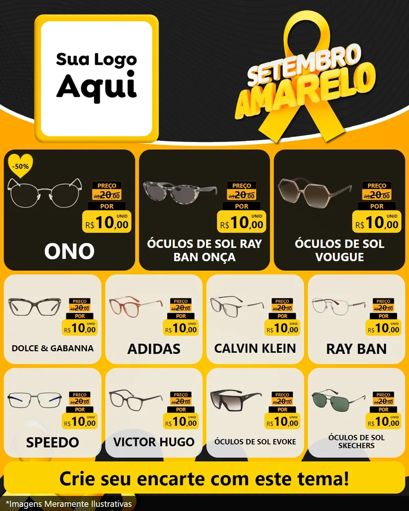 Modelo de Rede Social para Feed Instagram com o tema Setembro Amarelo para Óticas