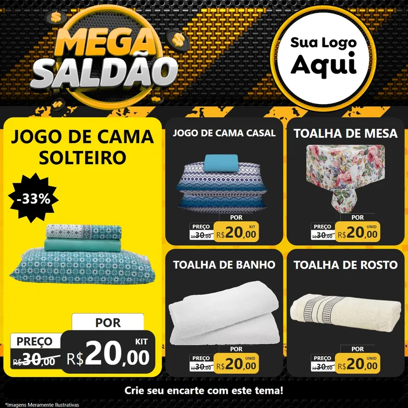 Modelo de Rede Social para Feed Facebook com o tema Mega Saldão para Cama, Mesa e Banho