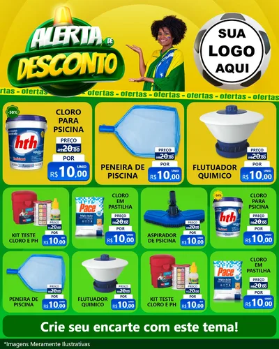 Modelo de Rede Social para Feed Instagram com o tema Alerta de Desconto para Produtos para Piscina