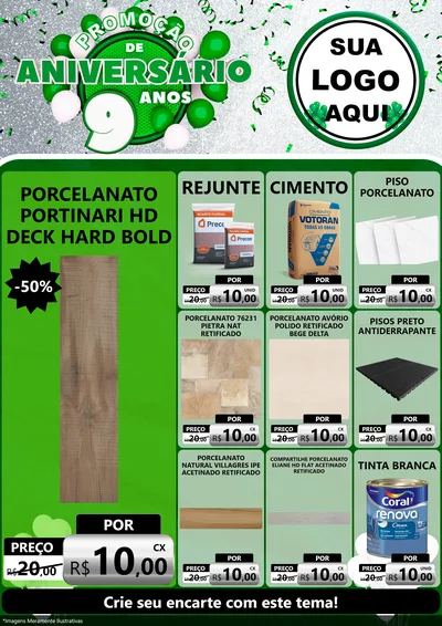 Modelo de Encarte para Encarte A4 Vertical com o tema Promoção de Aniversário - 9 Anos para Pisos e revestimentos