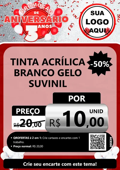 Modelo de Cartaz para Cartaz A4 Vertical com o tema Promoção de Aniversário - 3 Anos para Tintas e Ferramentas