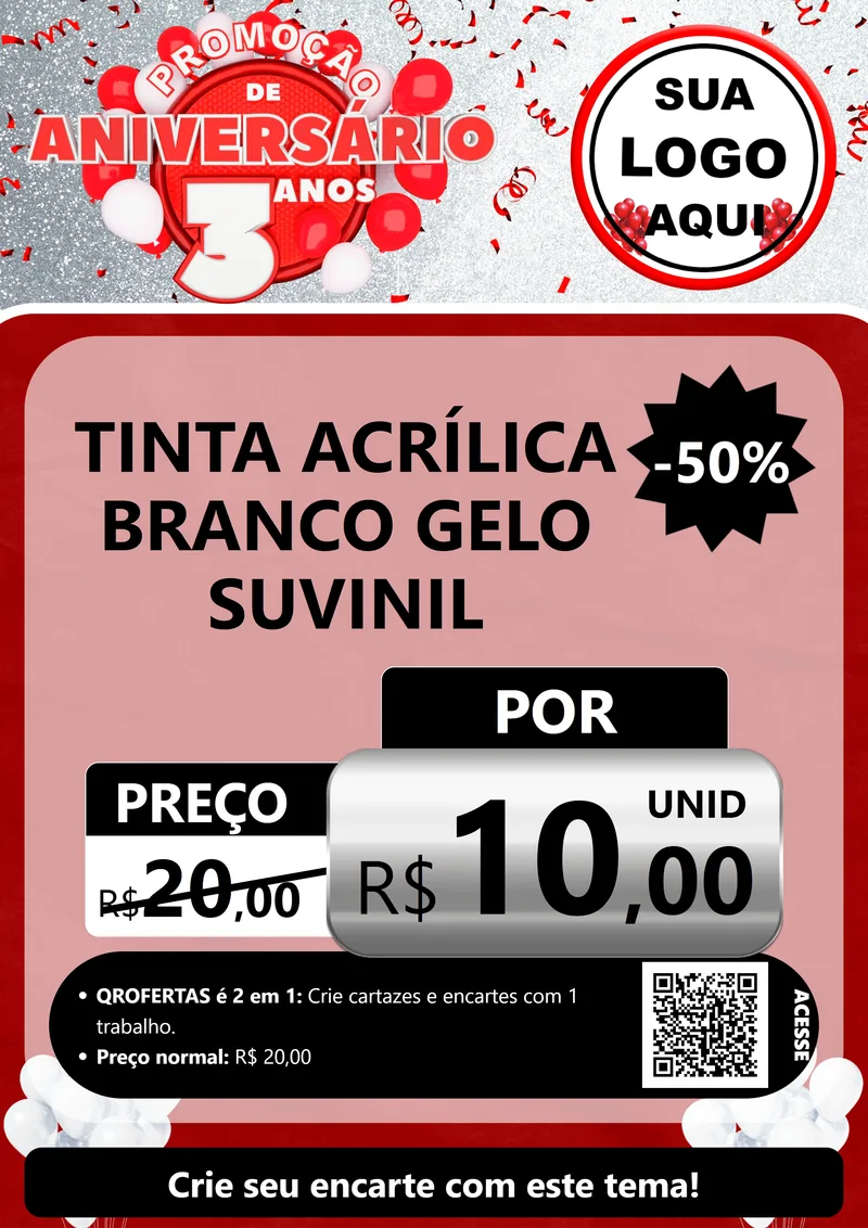 Modelo de Cartaz para Cartaz A4 Vertical com o tema Promoção de Aniversário - 3 Anos para Tintas e Ferramentas