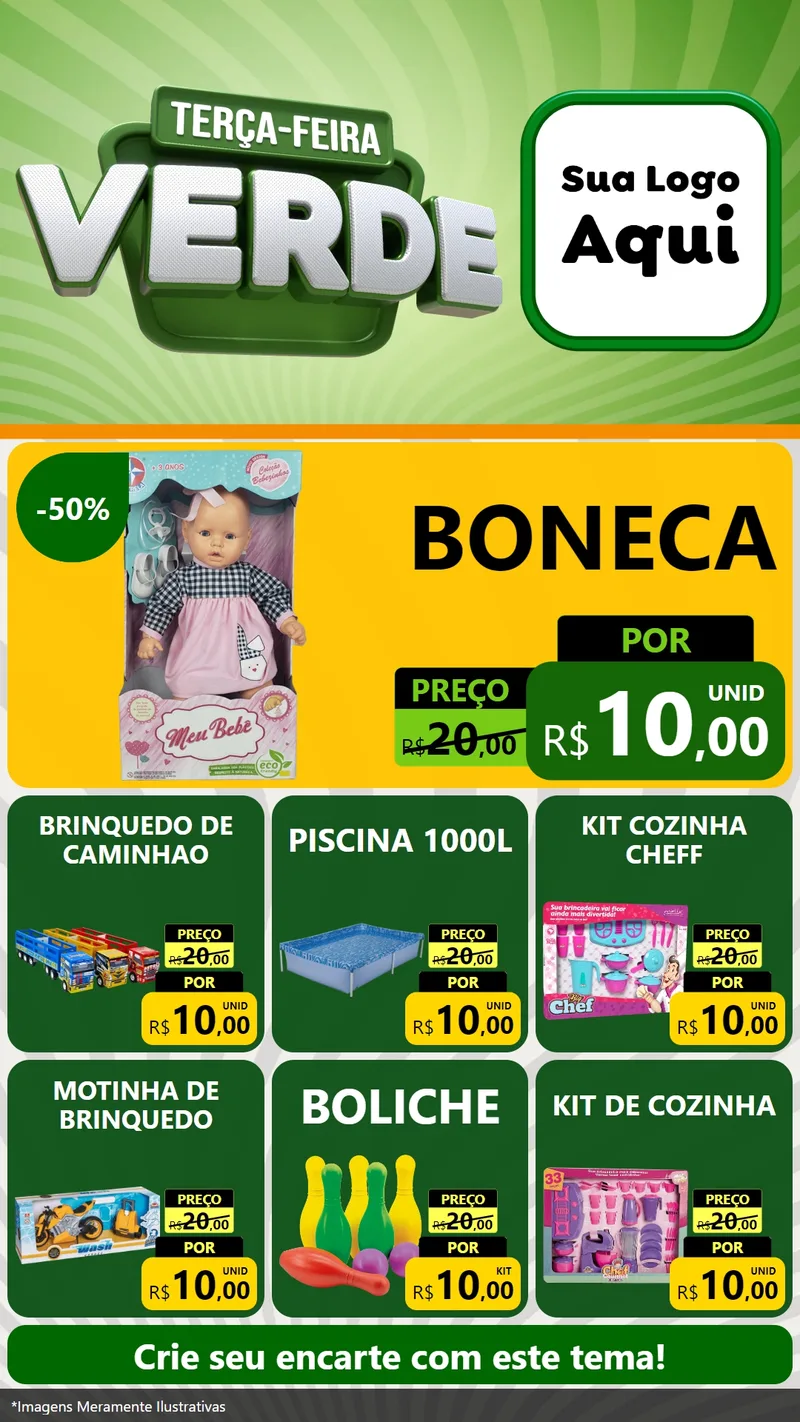 Modelo de Rede Social para Stories com o tema Terça - Feira Verde para Brinquedos