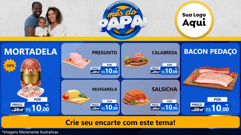 Modelo de TV para TV Horizontal com o tema Ofertas Imperdíveis Mês Do Papai para Frios e Laticínios
