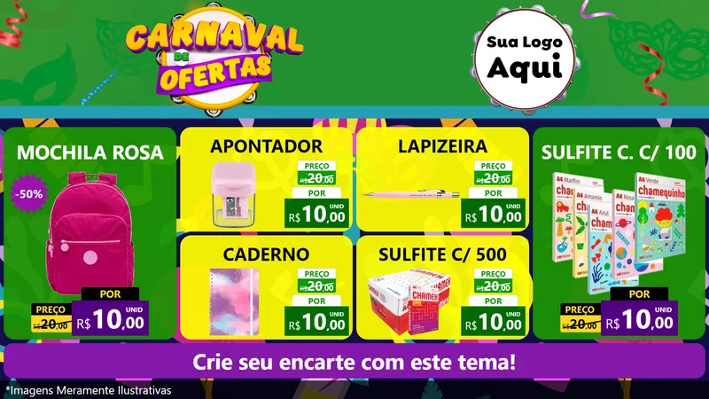 Modelo de TV para TV Horizontal com o tema Carnaval de Ofertas para Papelaria