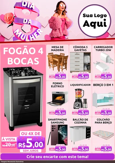 Modelo de Encarte para Encarte A4 Vertical com o tema Dia da Mulher para Móveis e Eletro