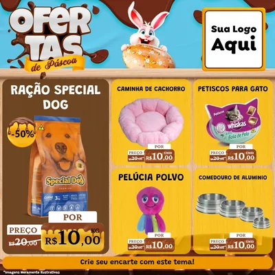 Modelo de Rede Social para Feed Facebook com o tema Ofertas de Páscoa para Pet Shop