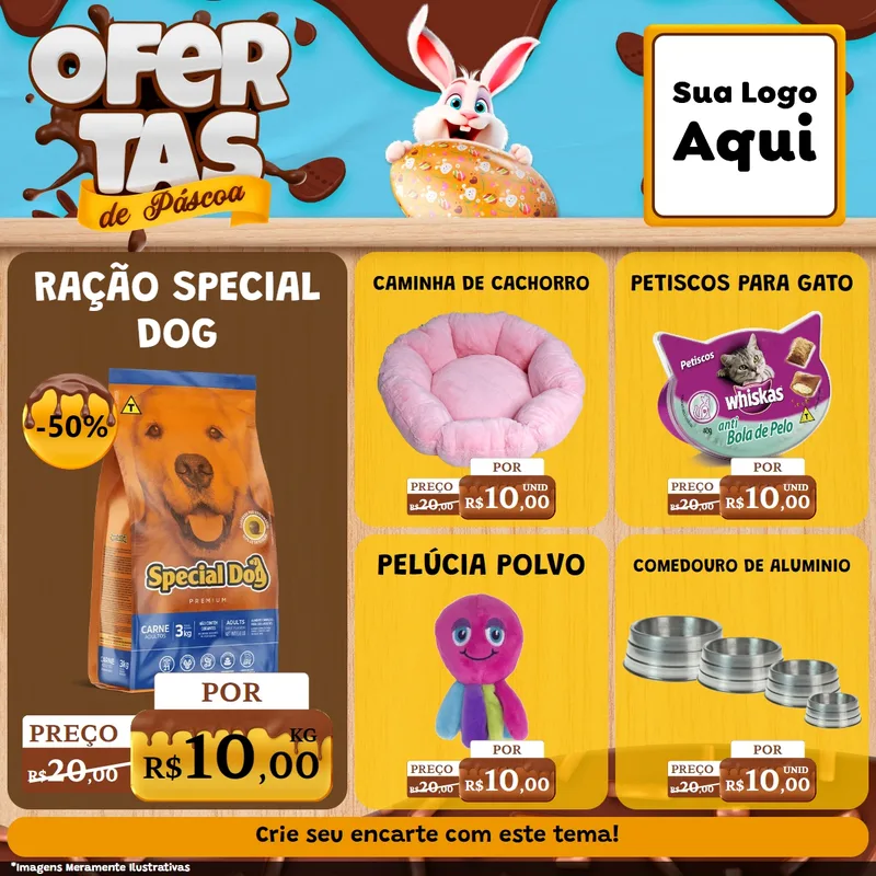 Modelo de Rede Social para Feed Facebook com o tema Ofertas de Páscoa para Pet Shop