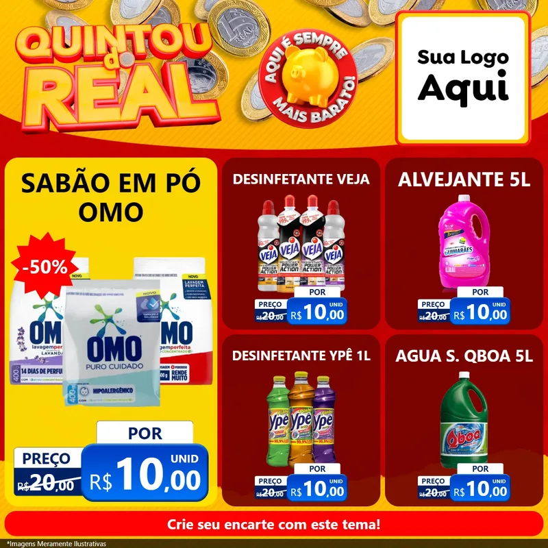 Modelo de Rede Social para Feed Facebook com o tema Quintou do Real para Produtos de Limpeza