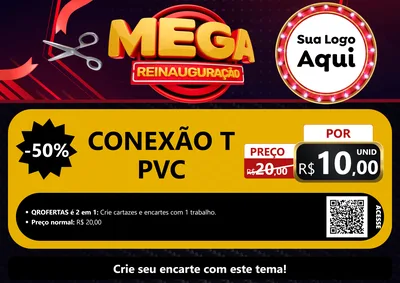 Modelo de Cartaz para Cartaz A4 Horizontal com o tema Mega Reinauguração para Tubos e conexões