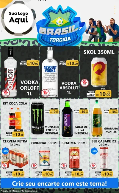 Modelo de Encarte para Encarte Grande com o tema Brasil Torcida - Copa para Distribuidora de bebidas