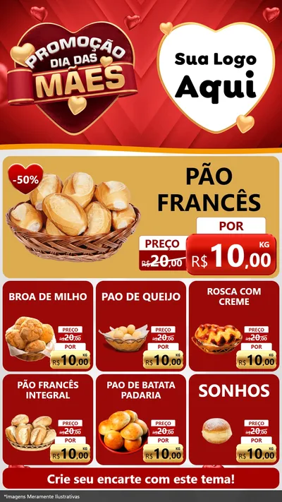 Modelo de Rede Social para Stories com o tema Promoção Dia das Mães para Padaria
