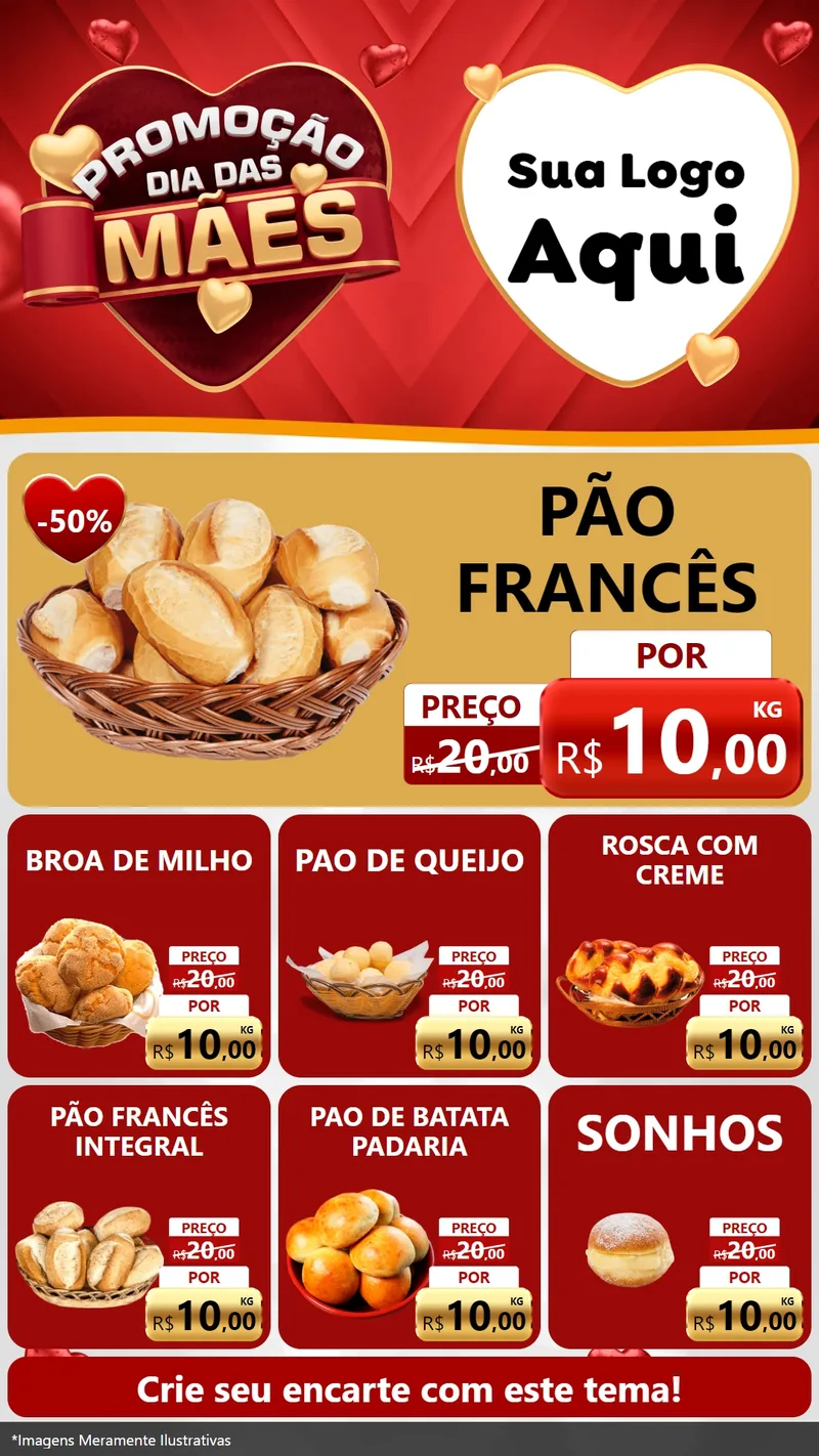 Modelo de Rede Social para Stories com o tema Promoção Dia das Mães para Padaria
