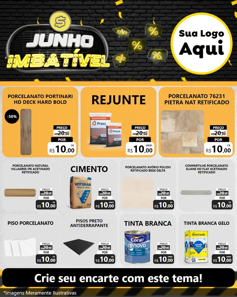 Modelo de Rede Social para Feed Instagram com o tema Junho Imbatível para Pisos e revestimentos
