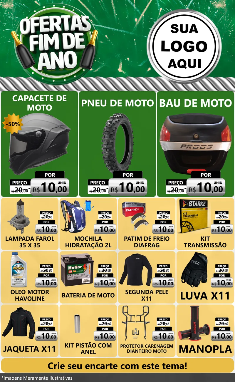 Modelo de Encarte para Encarte Grande com o tema Ofertas Fim de Ano para Moto peças