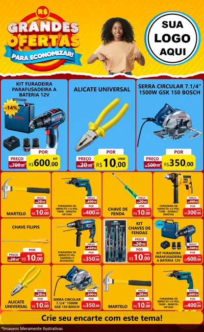 Modelo de Encarte para Encarte Grande com o tema Grandes Ofertas Para Economizar! para Maquinas e Ferramentas