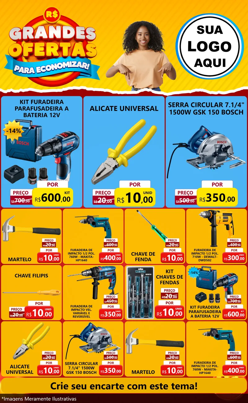 Modelo de Encarte para Encarte Grande com o tema Grandes Ofertas Para Economizar! para Maquinas e Ferramentas
