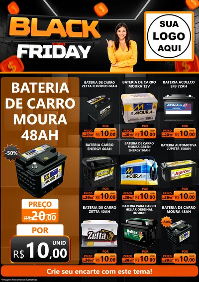 Modelo de Encarte para Encarte A4 Vertical com o tema Black Friday para Baterias Elétricas