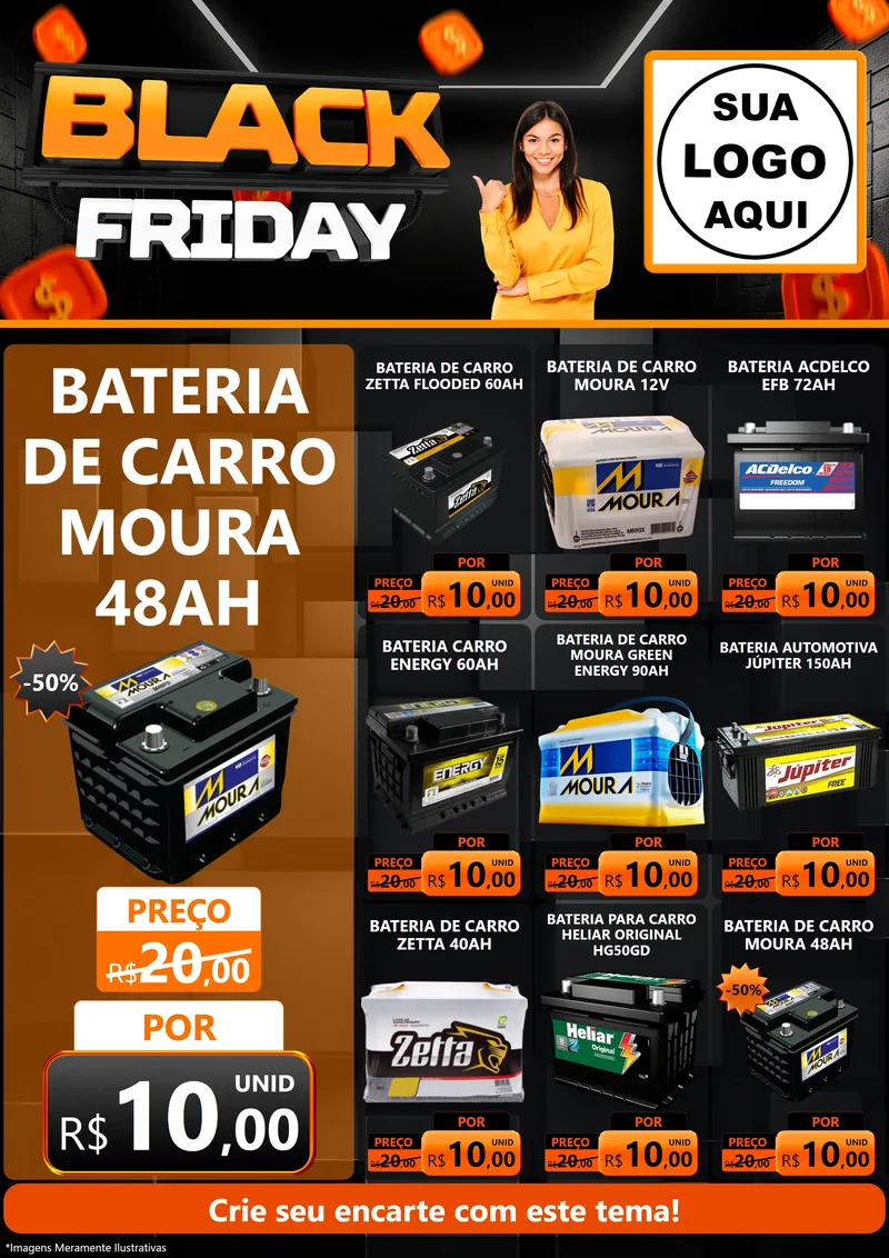 Modelo de Encarte para Encarte A4 Vertical com o tema Black Friday para Baterias Elétricas