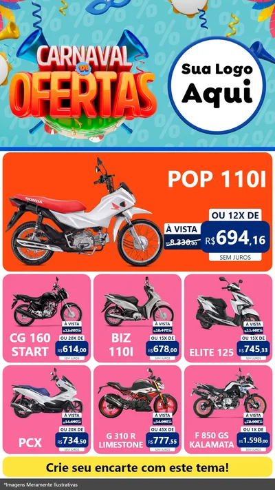 Modelo de Rede Social para Stories com o tema Carnaval de Ofertas para Concessionaria de Motos