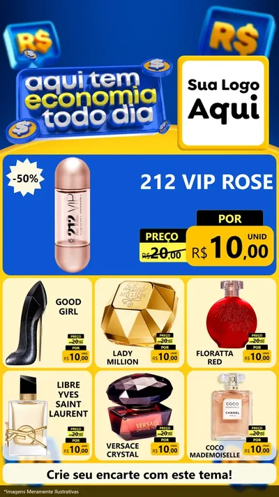 Modelo de Rede Social para Stories com o tema Aqui Tem Economia Todo Dia para Perfumes