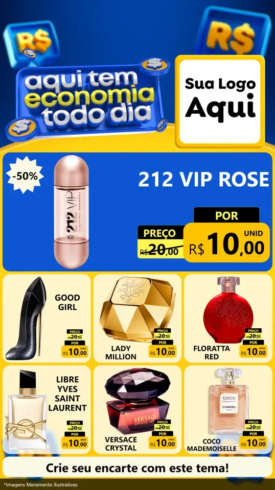 Modelo de Rede Social para Stories com o tema Aqui Tem Economia Todo Dia para Perfumes