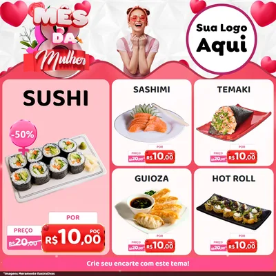 Modelo de Rede Social para Feed Facebook com o tema Mês da Mulher para Comida japonesa