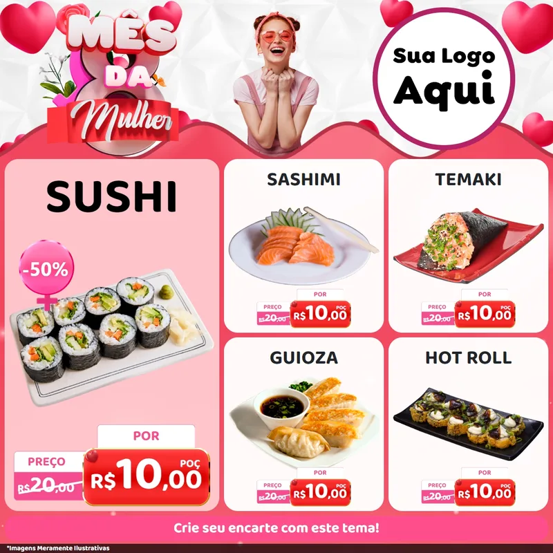 Modelo de Rede Social para Feed Facebook com o tema Mês da Mulher para Comida japonesa