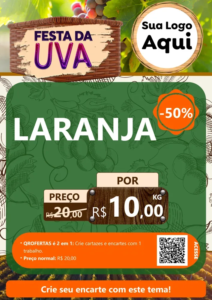 Modelo de Cartaz para Cartaz A4 Vertical com o tema Festa da Uva para Hortifrúti