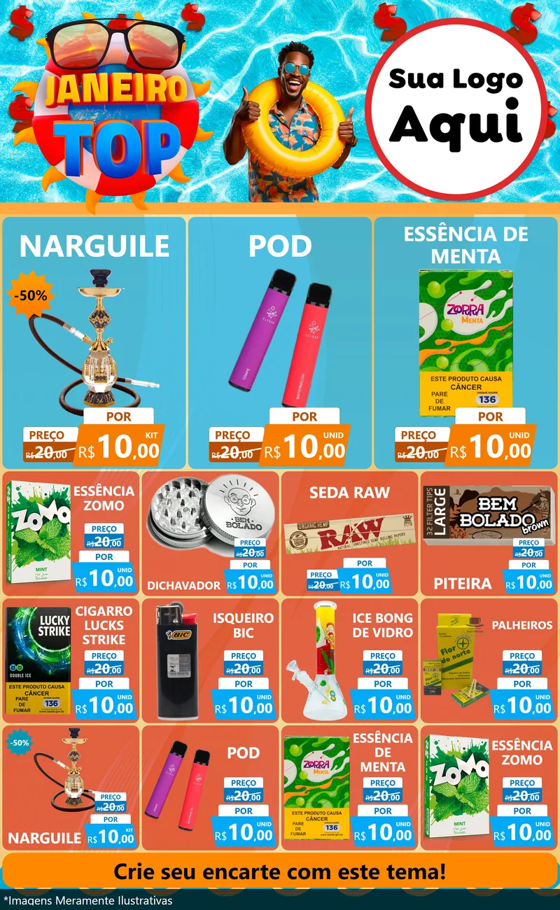 Modelo de Encarte para Encarte Grande com o tema Janeiro Top para Tabacaria